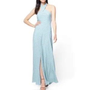 NWT New York &amp; Company Sea Green &amp; White Striped Halter Long Maxi Dress