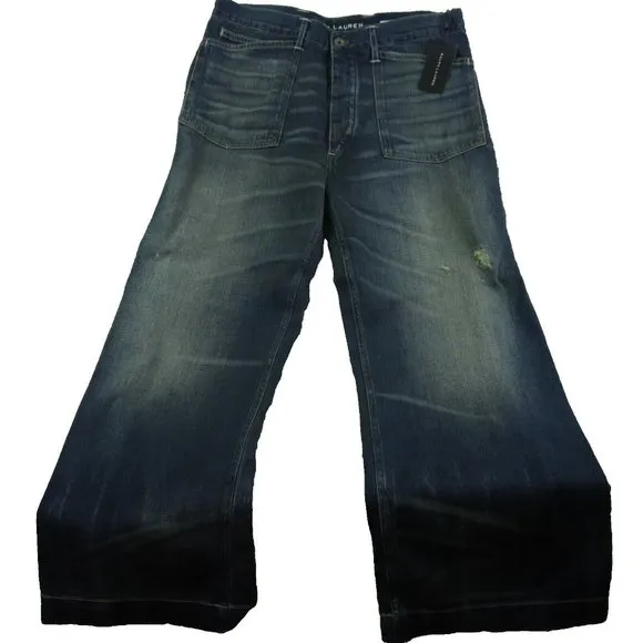 NWT Ralph Lauren BLACK LABEL DISTRESSED 5-Pocket BLUE JEANS $395 MENS Size 33-30