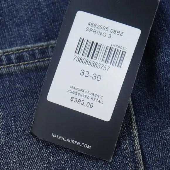 NWT Ralph Lauren BLACK LABEL DISTRESSED 5-Pocket BLUE JEANS $395 MENS Size 33-30