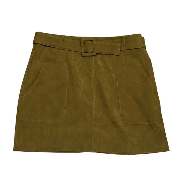 NWT See U Soon Anthropologie green microfiber corduroy belted mini skirt Size 4