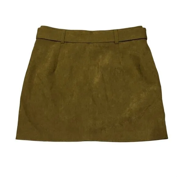 NWT See U Soon Anthropologie green microfiber corduroy belted mini skirt Size 4