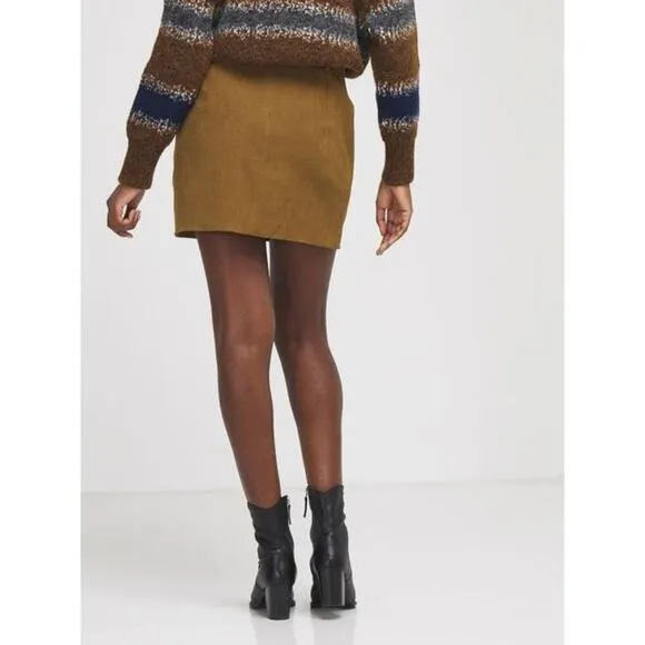 NWT See U Soon Anthropologie green microfiber corduroy belted mini skirt Size 4