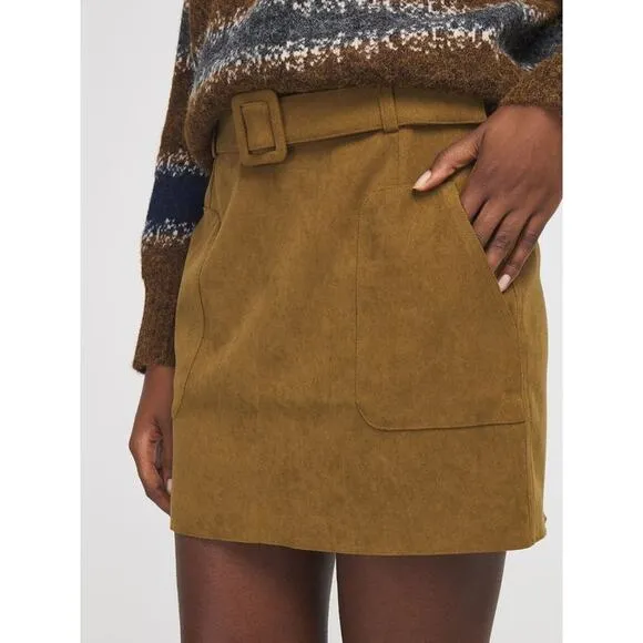 NWT See U Soon Anthropologie green microfiber corduroy belted mini skirt Size 4