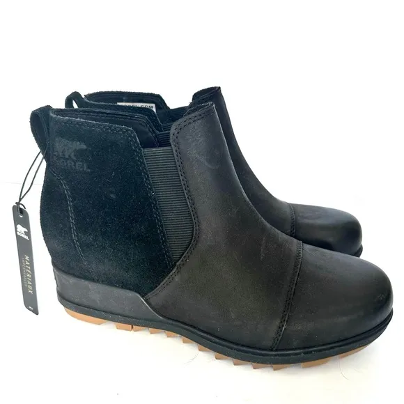 NWT Sorel Evie leather suede bootie black ankle boots waterproof winter 7.5