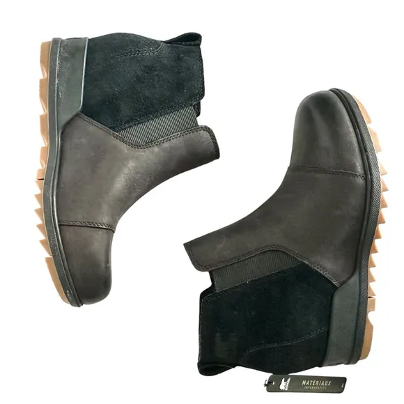 NWT Sorel Evie leather suede bootie black ankle boots waterproof winter 7.5