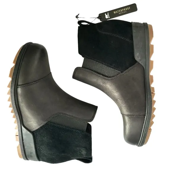 NWT Sorel Evie leather suede bootie black ankle boots waterproof winter 7.5