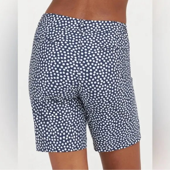 NWT Spanx Navy Blue Painted Dot Sunshine 10” Women’s Shorts, Size Medium