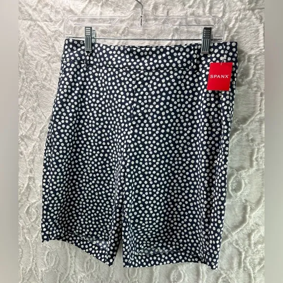 NWT Spanx Navy Blue Painted Dot Sunshine 10” Women’s Shorts, Size Medium