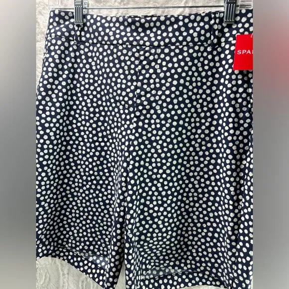 NWT Spanx Navy Blue Painted Dot Sunshine 10” Women’s Shorts, Size Medium