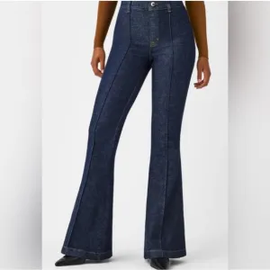 NWT SPANX Pintuck Flare Jeans | Raw Indigo | Size L (10-12 | Sculpting High Rise