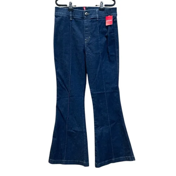 NWT SPANX Pintuck Flare Jeans | Raw Indigo | Size L (10-12 | Sculpting High Rise