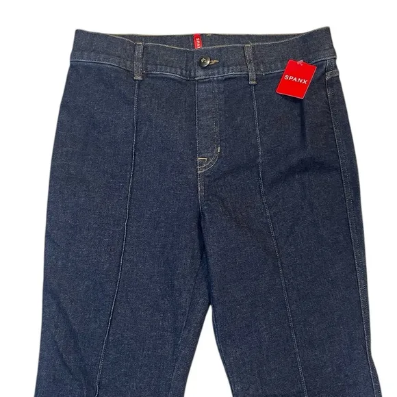 NWT SPANX Pintuck Flare Jeans | Raw Indigo | Size L (10-12 | Sculpting High Rise
