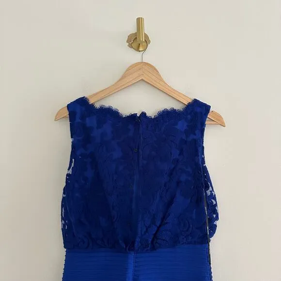 NWT Tadashi Shoji Embroidered Lace Blouson Waist Dress Marna Blue 8