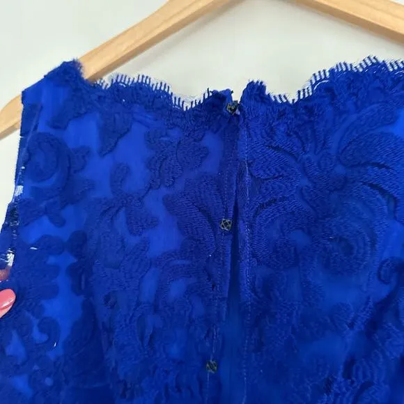 NWT Tadashi Shoji Embroidered Lace Blouson Waist Dress Marna Blue 8