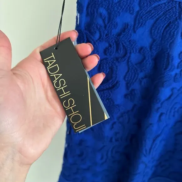 NWT Tadashi Shoji Embroidered Lace Blouson Waist Dress Marna Blue 8