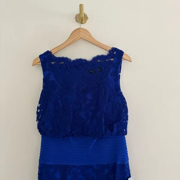 NWT Tadashi Shoji Embroidered Lace Blouson Waist Dress Marna Blue 8