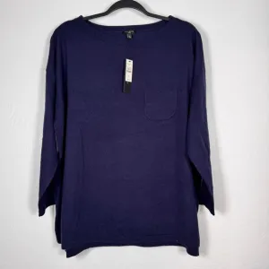 NWT‎ Talbots Sweater Knit Top Pocket Front Long Sleeve Casual Navy Blue Wool 1X