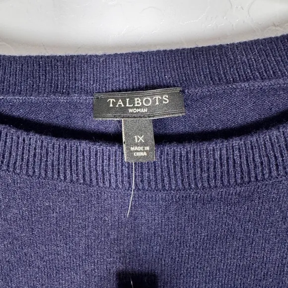 NWT‎ Talbots Sweater Knit Top Pocket Front Long Sleeve Casual Navy Blue Wool 1X