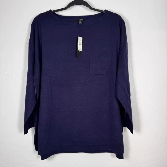 NWT‎ Talbots Sweater Knit Top Pocket Front Long Sleeve Casual Navy Blue Wool 1X