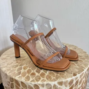 NWT Tamara Mellon Tan All Leather Two Strap HeeledSandals Size 39