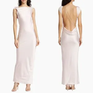 NWT The Bar Pierre Silk Satin Cowl Back Backless Gown Rose Size 6 $598