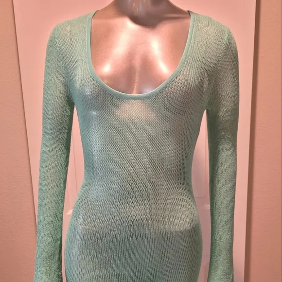 NWT Turquoise Waters Sheer Knit Long Sleeve Sweater Maxi Dress Sz S