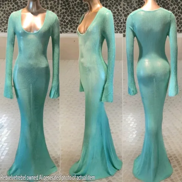NWT Turquoise Waters Sheer Knit Long Sleeve Sweater Maxi Dress Sz S