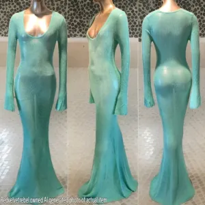 NWT Turquoise Waters Sheer Knit Long Sleeve Sweater Maxi Dress Sz S