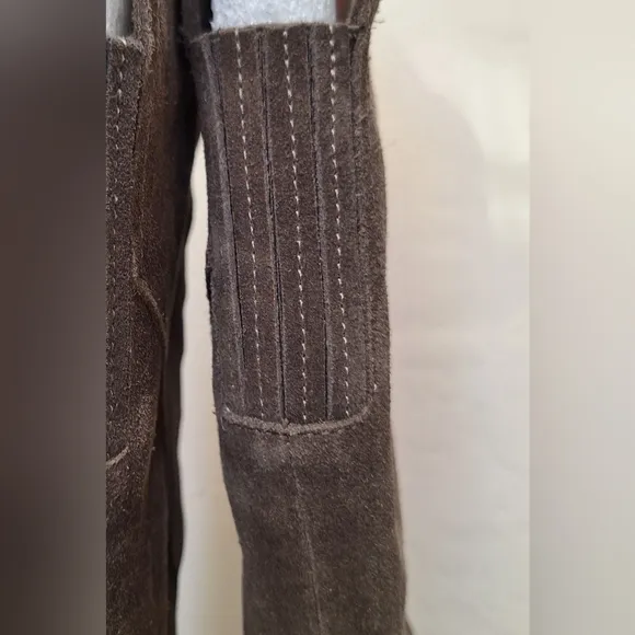 NWT Vince Camuto suede OTK boots Karinda laser cut out low heel olive grey