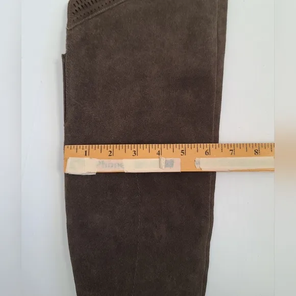 NWT Vince Camuto suede OTK boots Karinda laser cut out low heel olive grey