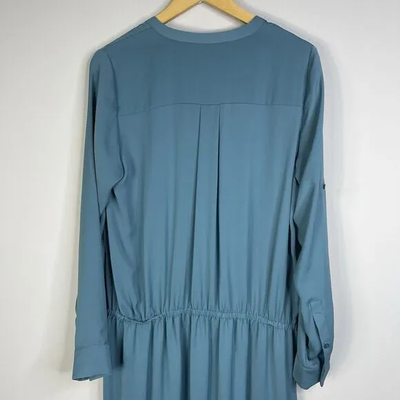 NWT! VINCE Washed Maxi Dress Long Sleeve Shirtdress Size L Teal Orig. $425