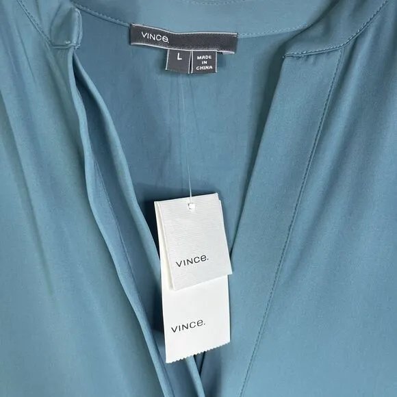NWT! VINCE Washed Maxi Dress Long Sleeve Shirtdress Size L Teal Orig. $425