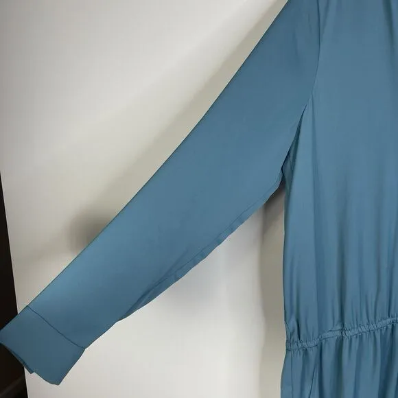 NWT! VINCE Washed Maxi Dress Long Sleeve Shirtdress Size L Teal Orig. $425