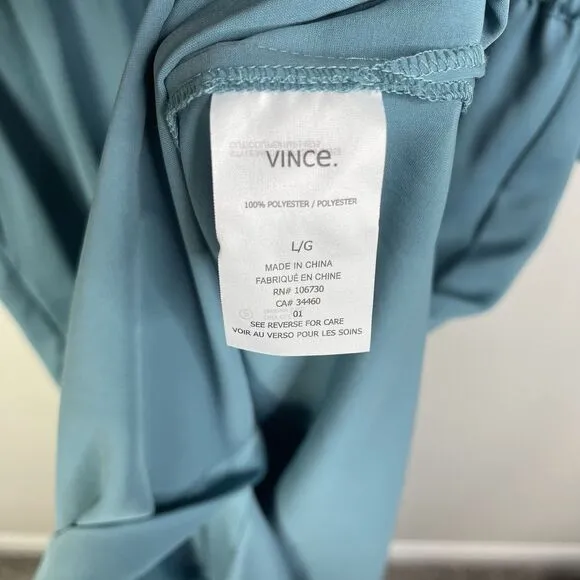 NWT! VINCE Washed Maxi Dress Long Sleeve Shirtdress Size L Teal Orig. $425