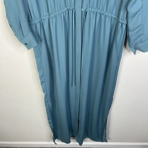 NWT! VINCE Washed Maxi Dress Long Sleeve Shirtdress Size L Teal Orig. $425