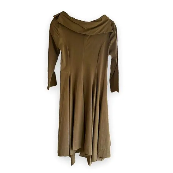 NWT! MATTHILDUR | Handmade Artsy Brown Boat-Neck Sleeved Dress (6)