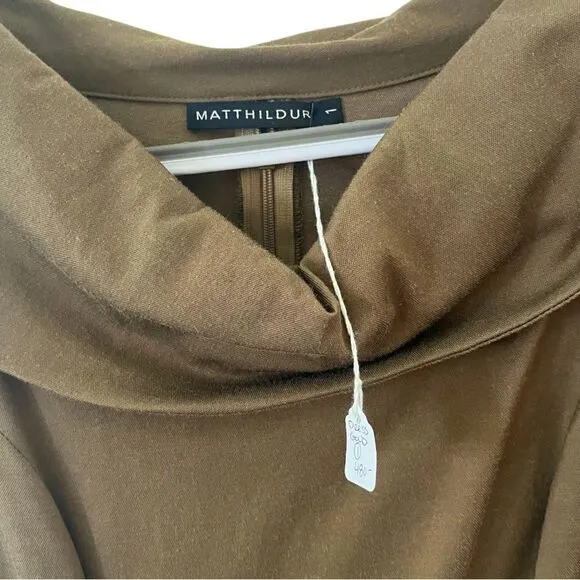 NWT! MATTHILDUR | Handmade Artsy Brown Boat-Neck Sleeved Dress (6)