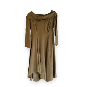 NWT! MATTHILDUR | Handmade Artsy Brown Boat-Neck Sleeved Dress (6)