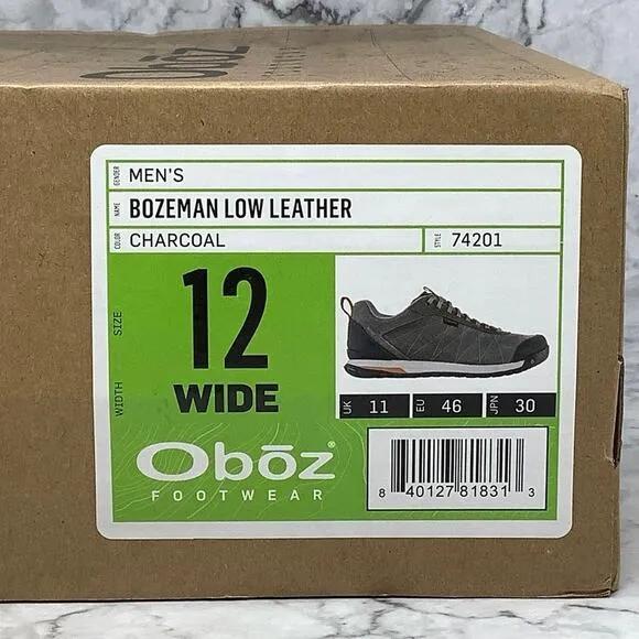 Oboz Size 12W Charcoal Bozeman Low Leather Shoes Casual Hiking Lace Up P27-17