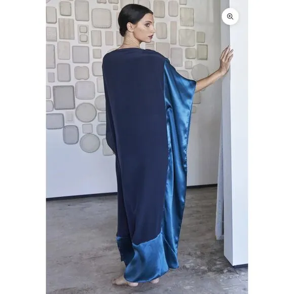 Ocean   Main - Navy and Teal Boatneck Silk Caftan - 1X