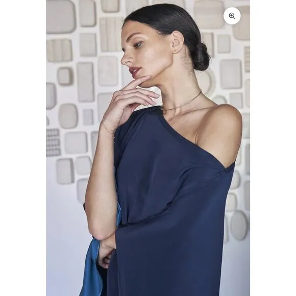 Ocean   Main - Navy and Teal Boatneck Silk Caftan - 1X