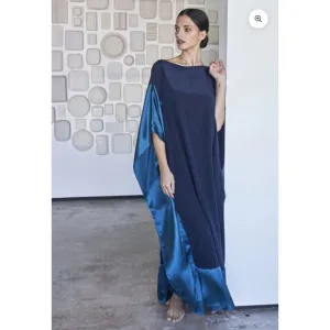 Ocean   Main - Navy and Teal Boatneck Silk Caftan - 1X