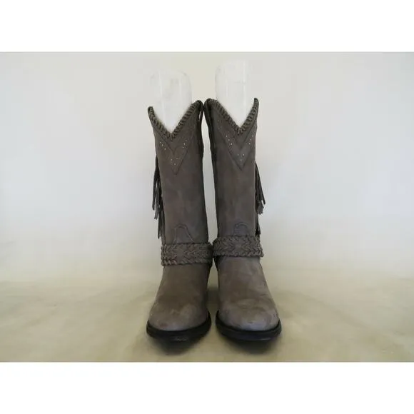 OG by Old Gringo Gray Suede Harness Fringe Cowboy Boots Womens Size 7 B