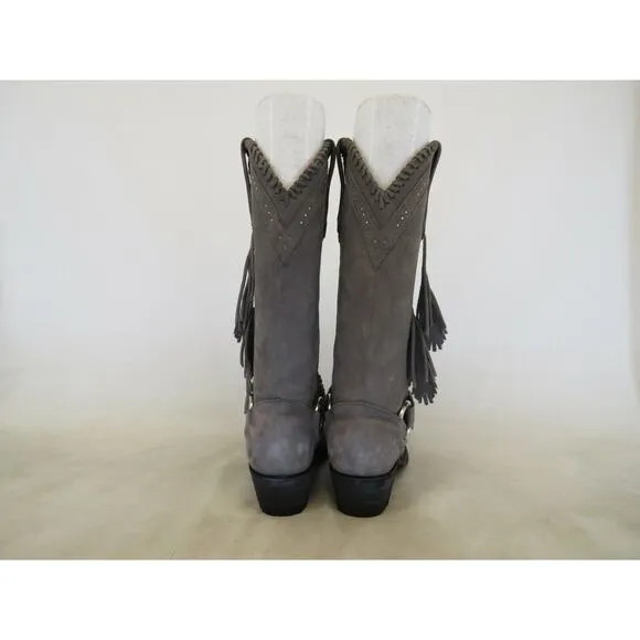 OG by Old Gringo Gray Suede Harness Fringe Cowboy Boots Womens Size 7 B