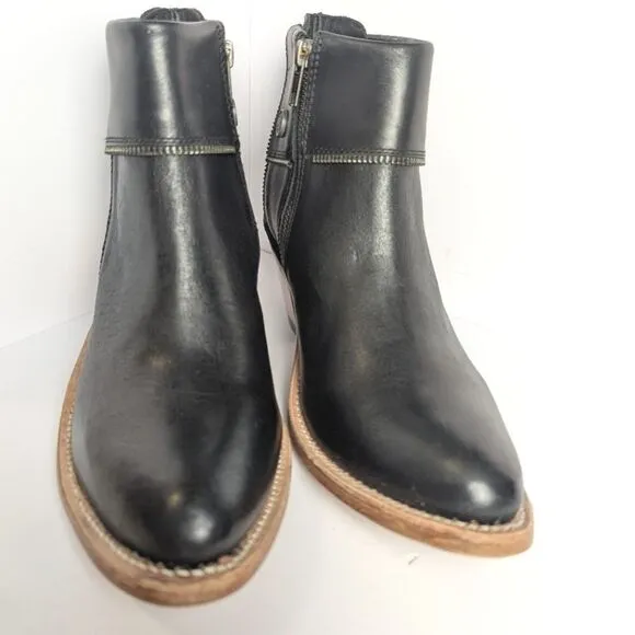 Old West Black Leather Zipper Accent Western Ankle Boots Booties Womens 6.5