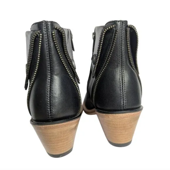 Old West Black Leather Zipper Accent Western Ankle Boots Booties Womens 6.5
