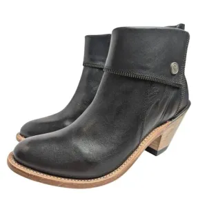 Old West Black Leather Zipper Accent Western Ankle Boots Booties Womens 6.5