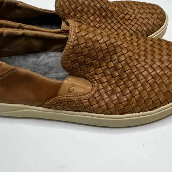Olukai Lae'Ahi Lauhala Men's Brown Woven Leather Slip-On Shoes Size 10.5