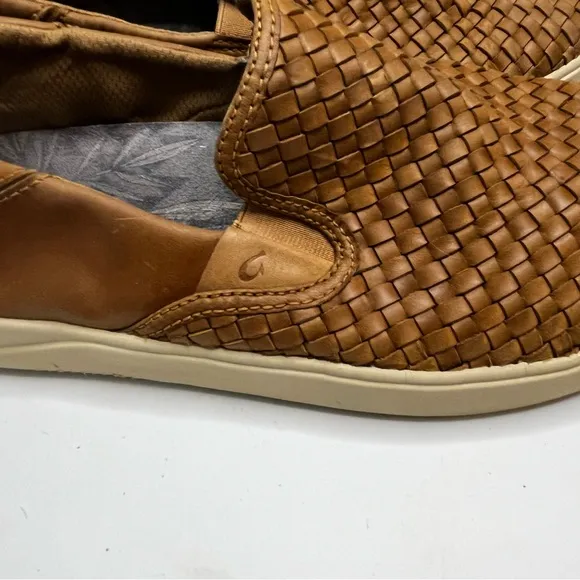 Olukai Lae'Ahi Lauhala Men's Brown Woven Leather Slip-On Shoes Size 10.5