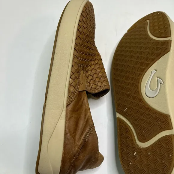 Olukai Lae'Ahi Lauhala Men's Brown Woven Leather Slip-On Shoes Size 10.5